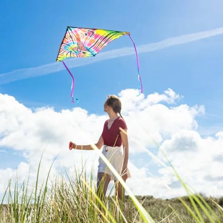 HQ Design Delta 140cm, Einleiner Kinderdrachen mit 17kp Polyesterschnur 40m, für wenig Wind ab 5 Jahren, Tie Dye – Bild 5