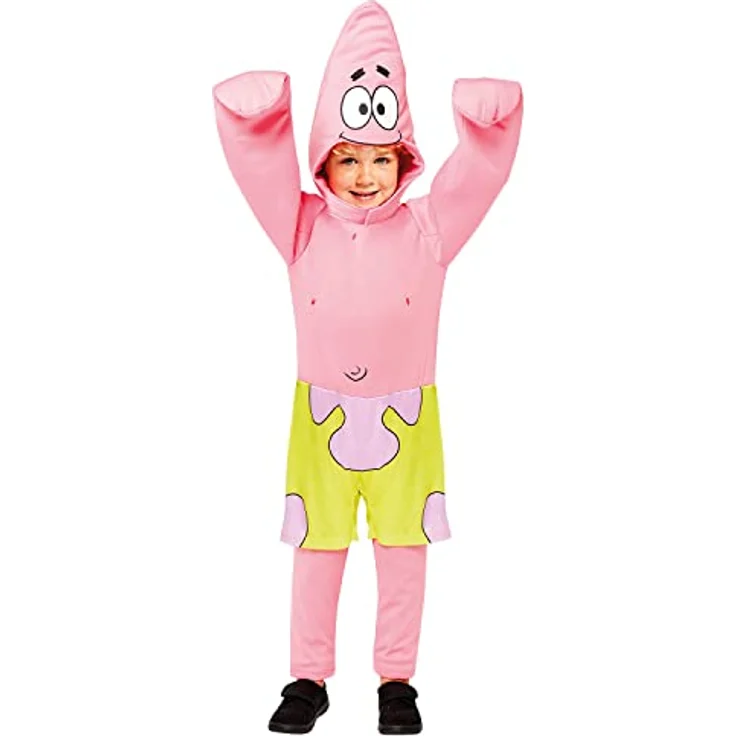Amscan Kinderkostüm Patrick, rosafarbener Overall mit Mütze für 3-4 Jahre (104), lizenziertes Spongebob-Design – Bild 2