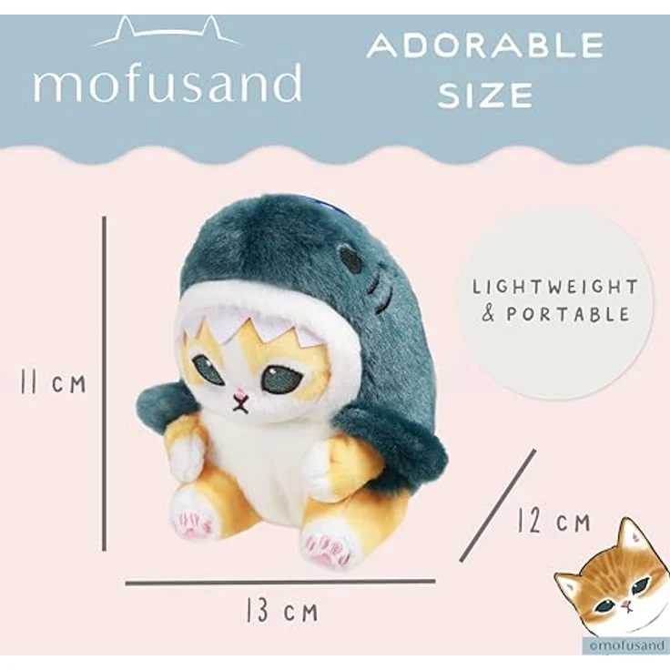 Blue Sky Studios Mofusand Plush, Kuscheltier Katze im Hai-Kostüm, weiches Kawaii Plüschtier mit Clip, offiziell lizenziertes Sammlerstück – Bild 4