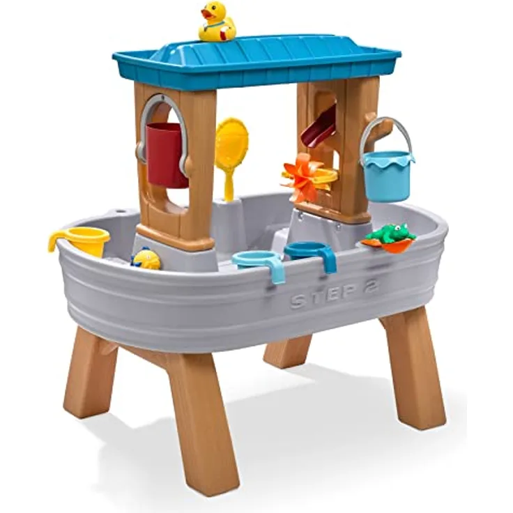 Step2 Rain Showers Splash Tub Wasserspieltisch | Großer Wassertisch mit 13-teiligem Zubehörset | Garten Wasser Spieltisch für Kinder in Grau & Braun.