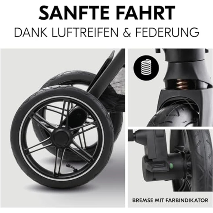 Hauck Kombi-Kinderwagen Comfort N Care Air Set, 2 in 1 mit Luftreifen, inkl. Babywanne, Sportsitz, Beindecke und Getränkehalter, Dark Grey, mit Gratis Mobilitätsgarantie – Bild 6