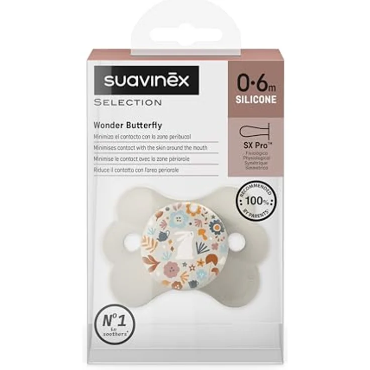 Suavinex Wonderland Schnuller SX Pro, physiologischer Silikonsauger, symmetrisch, flach, für Neugeborene 0-6 Monate, Beige – Bild 2