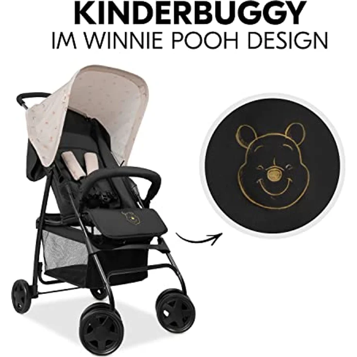 Hauck Disney Buggy Sport, Ultra Leicht (nur 5,9 kg), Klein Zusammenklappbar, mit Liegefunktion, Sonnenverdeck, Großer Korb (Pooh Rainbow Beige) – Bild 2
