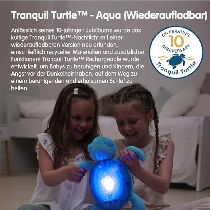 Cloud B Tranquil Turtle Nachtlicht mit Musik, wiederaufladbar, Aqua | Unterwasserprojektionen | 4 beruhigende Geräusche | Helligkeit einstellbar | Timer | Tränenmelder | recyceltes Gewebe – Bild 5
