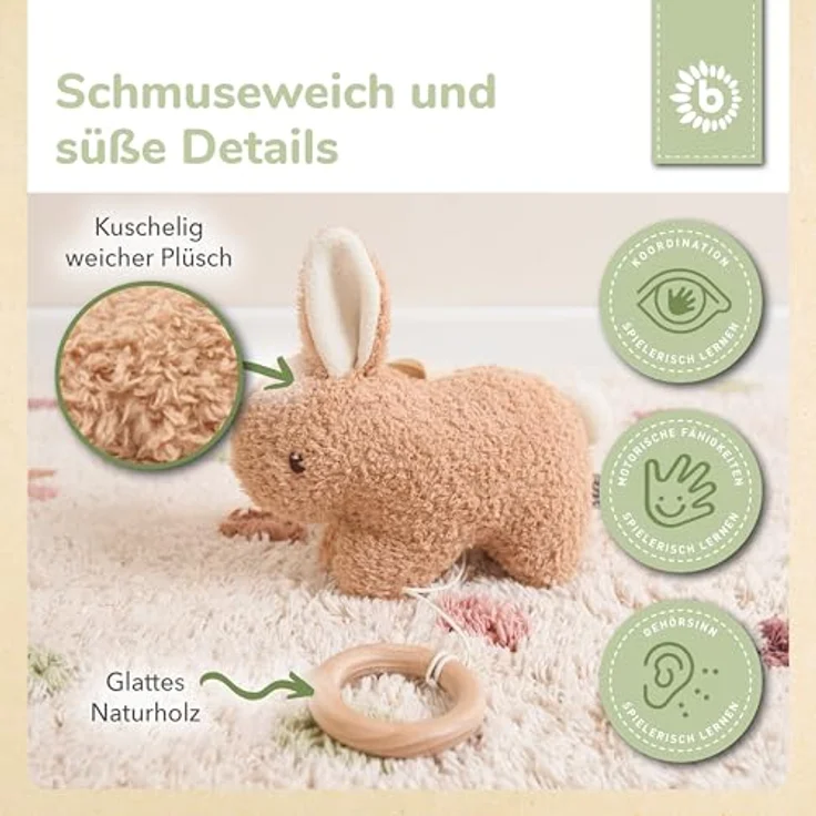 Bieco Musikspieluhr Hase Fine, 20 cm Bouclé Kuscheltier mit Brahms Wiegenlied, fördert das Einschlafen ab Geburt – Bild 4