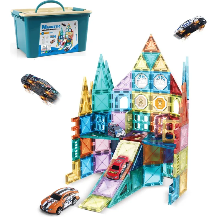 Esun Magnetspielbausteine Magnetische Bausteine, 108 Teile Starker Magnet Spielzeug Kinder, Farbenfrohe Komplettset für Kinder ab 3 Jahre
