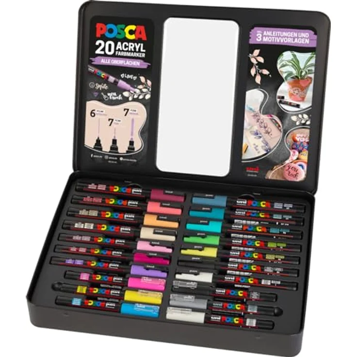 Faber-Castell POSCA Marker Set, 20er Etui, wasserbasierte Tinte, verschiedene Spitzen, inkl. Anleitungen – Bild 1