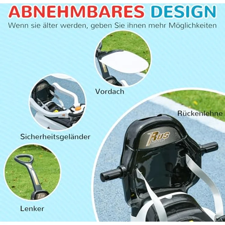 AIYAPLAY Rutscher 3-in-1 Schub- und Haltestange mit Rückenlehne, Schiebeauto und Lauflernhilfe für Kinder 1–3 Jahre, weiß+schwarz – Bild 4