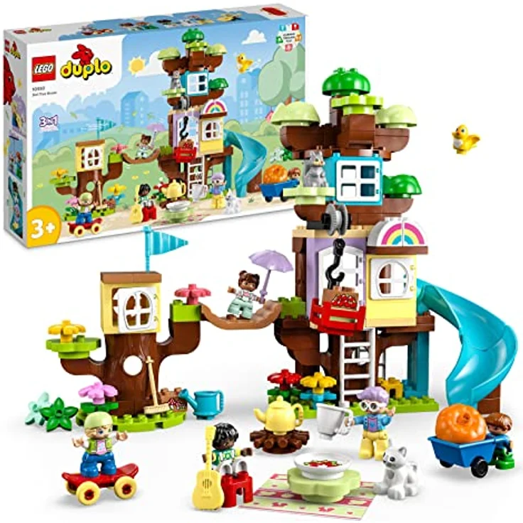 LEGO 10993 DUPLO 3-in-1 Baumhaus Spielzeug für Kleinkinder ab 3 Jahren, Mädchen und Jungen mit 4 Figuren, Tieren, Konstruktionsspielzeug mit Bausteinen und Einer Rutsche, Lernspielzeug – Bild 1