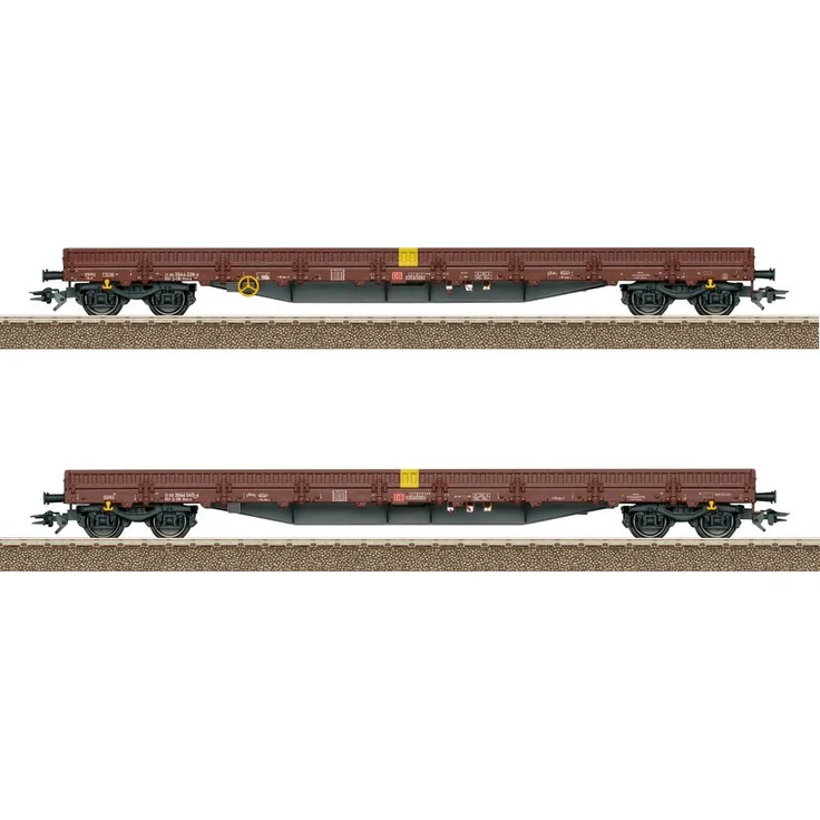 TRIX H0 T24431 Güterwagen Niederbordwagen DC, rotbraun, vierachsiger Wagen mit Schienennachbildung, Länge 46 cm
