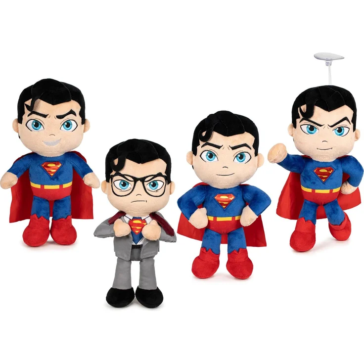 Play by Play Superman Plüschfiguren Sortiment, 20 cm, offiziell lizenziert, 24er Pack mit Classic Superman, Clark Kent, Pose Superman und Flying Superman