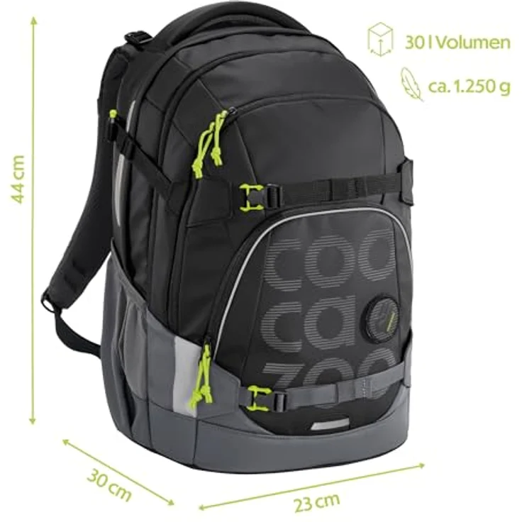 Coocazoo Schulrucksack Mate „Tarp Black Thunder”, ergonomisch und anpassbar, höhenverstellbar, mit Brustgurt & Hüftgurt, schwarz, 30 Liter Volumen, ab 3. Klasse – Bild 2