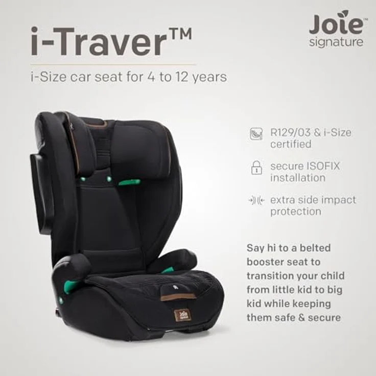 Joie Signature i-Traver i-Size Kindersitz, 3,5 bis 12 Jahre (100-150 cm), mit ISOFIX und TriProtect Kopfstütze, Eclipse – Bild 3