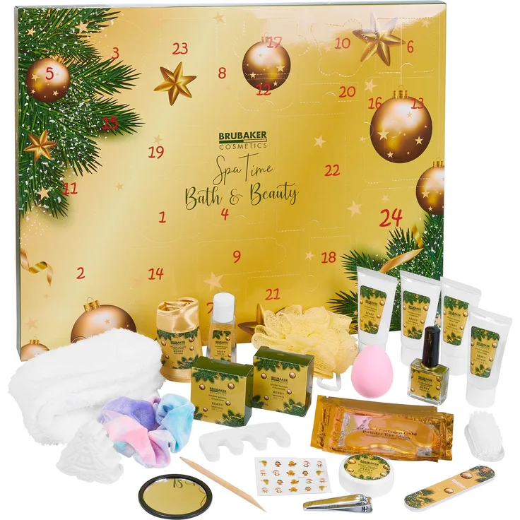 BRUBAKER Adventskalender XXL Beauty Adventskalender 2024 - Gold - 24 x Körperpflege & Spa (24-tlg) - Wellness Weihnachtskalender für Frauen und Mädchen