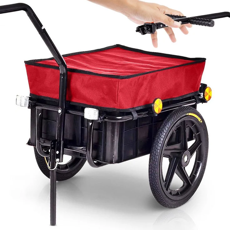 SAMAX Fahrradlastenanhänger Lastenanhänger für 60 Kg / 70 Liter in Rot, einfach montierbar, mit Kugelkupplung und Reflektoren
