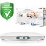 reer BabyCare Babywaage, Ergonomische Wiegeschale für Neugeborene/Babys, 25kg Maximalgewicht, Integriertes Maßband, HOLD- und Tarierfunktion, Beleuchtetes LCD-Display, Präzision von 5g