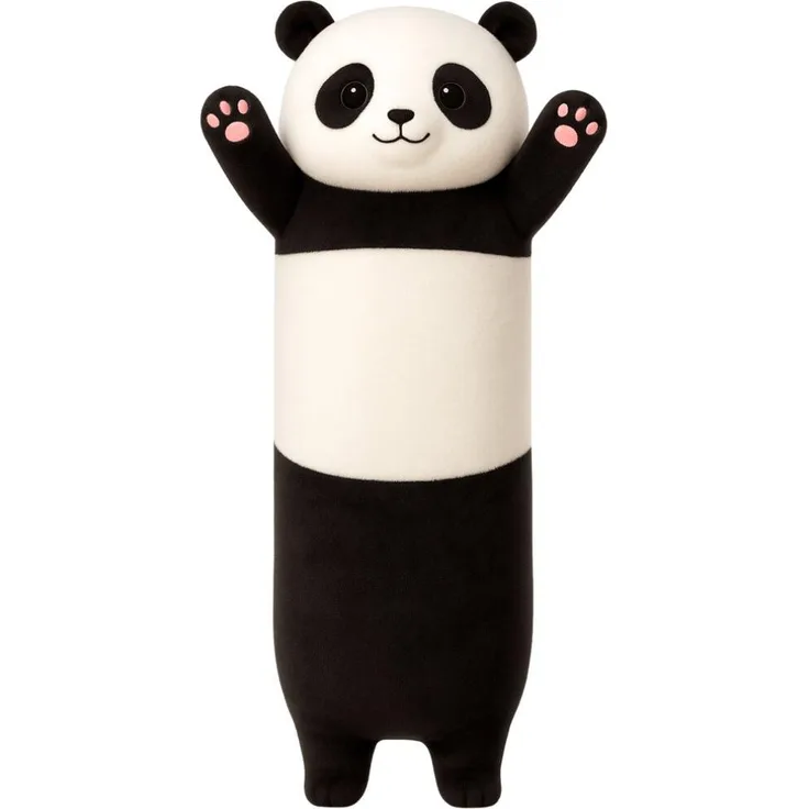 Leantoys Lean Plüsch Maskottchen Panda Kissen, Länglicher Roller, 70 cm, Weiß Schwarz