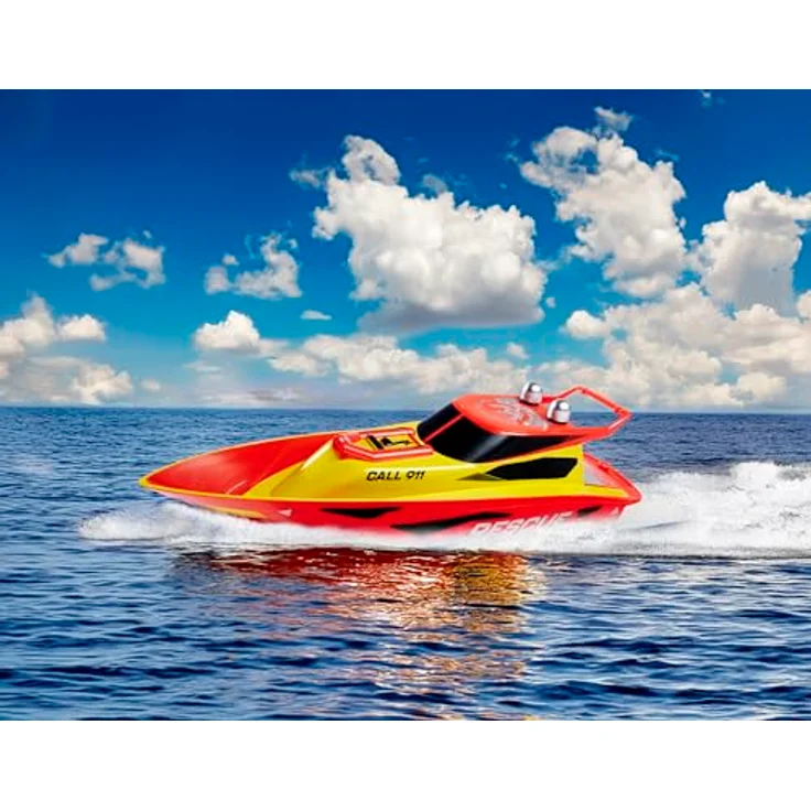 Carson RC Boot Rescue 2.4G, Ferngesteuertes Rettungsboot in Gelb-Rot, 100% RTR mit 40 Minuten Fahrzeit und 50 m Reichweite – Bild 4
