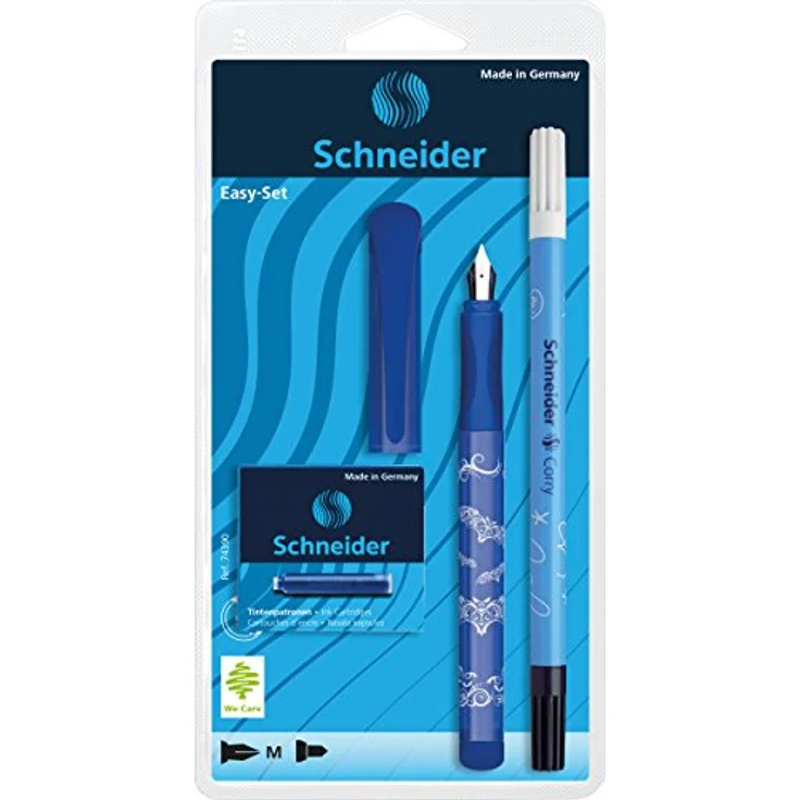 SCHNEIDER NOVUS Füllhalter Easy Pen mit Tintenlöscher + 6 Patronen, gummiertes Griffprofil, verstärkte Stahlfeder, blau – Bild 3