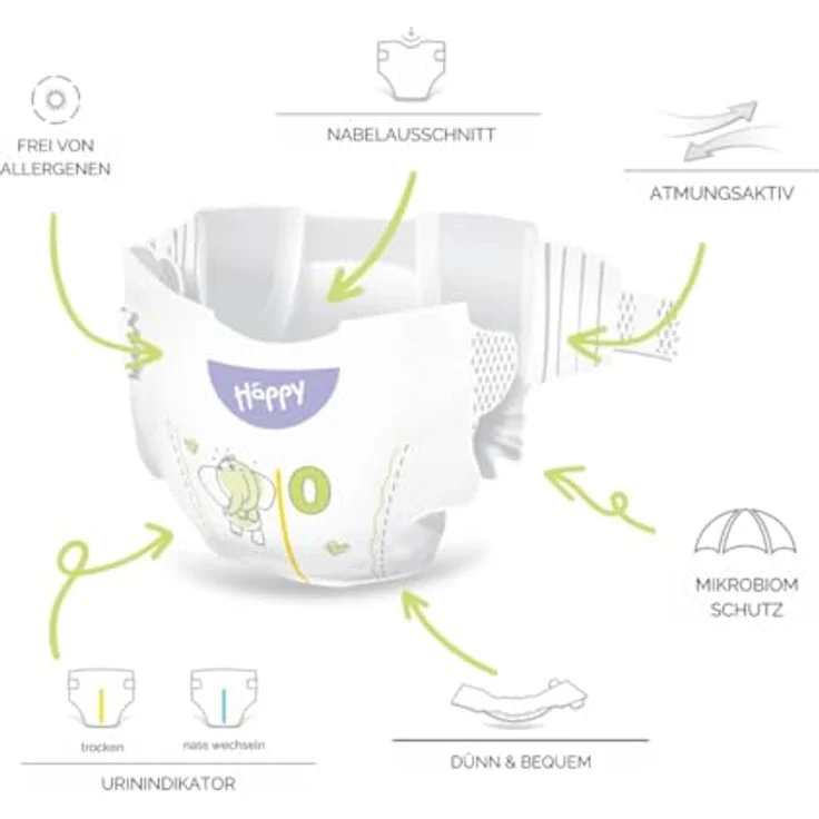 Bella Baby Happy Soft&Delicate Size 0 Before Newborn, Einwegwindeln für Neugeborene bis 2 kg, 46 St., atmungsaktiv und allergiefrei – Bild 3