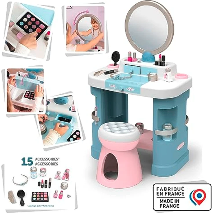 Smoby - My Beauty Schminktisch mit Spiegel (53,7x34,4x85cm) - Kinderschminktisch ab 3 Jahre mit Hocker und 15 Accessoires für Haare, Nägel und Make-Up (unechte Kosmetika) – Bild 5