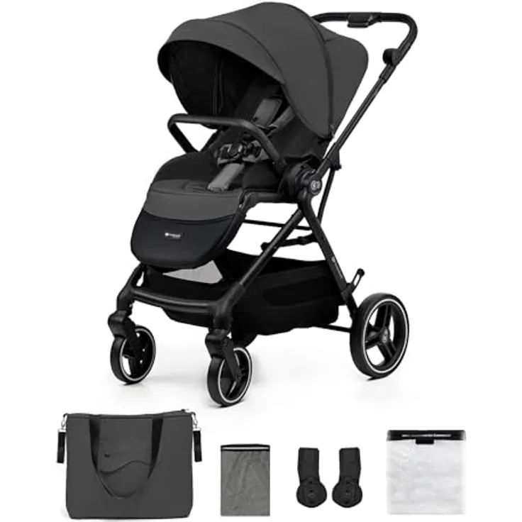 Kinderkraft YOXI Kinderwagen, Buggy für Neugeborene bis 22 kg, einfache Zusammenklappfunktion, wasserdicht, UPF50+, grau