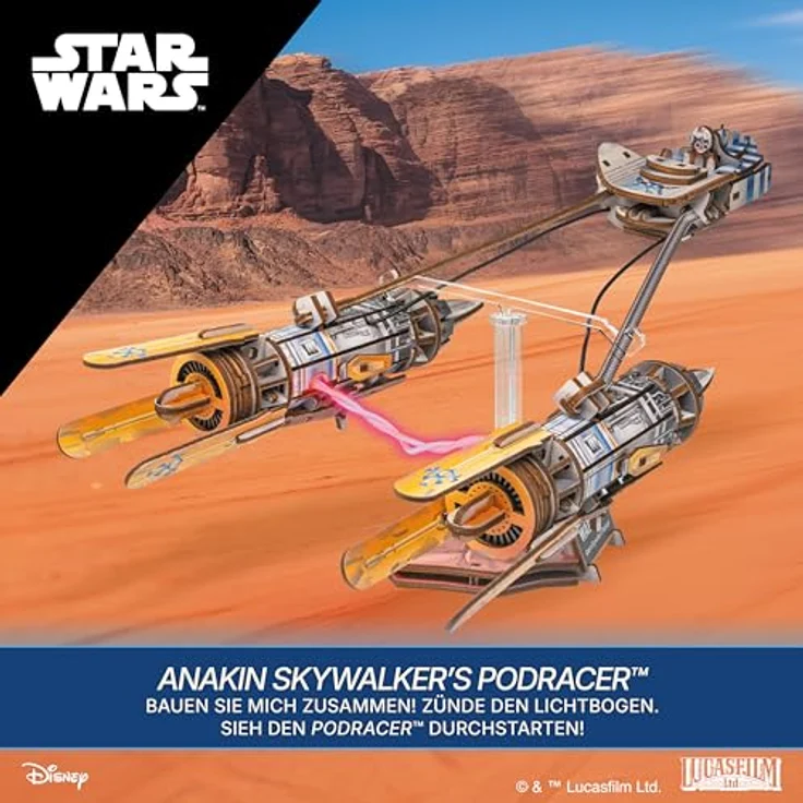 UGEARS Anakin Skywalker's Podracer 3D Puzzle, Holzmodellbau mit LED-Beleuchtung und beweglichem Sockel, für Erwachsene, Star Wars-Design – Bild 3