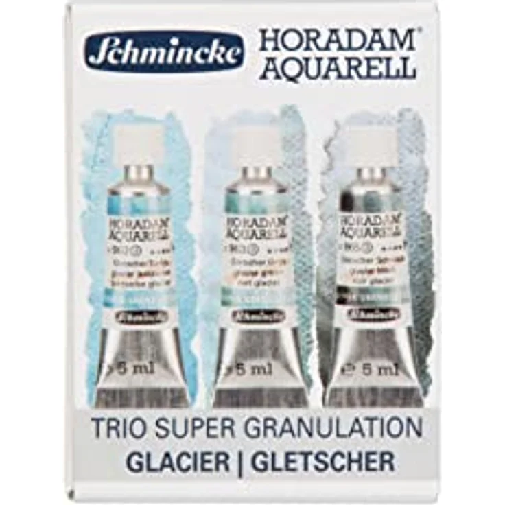 Schmincke HORADAM® AQUARELL Super Granulation Trio Gletscher, 5 ml Tuben, sehr stark granulierende Farbtöne: Gletscher Türkis, Gletscher Grün, Gletscher Schwarz – Bild 1