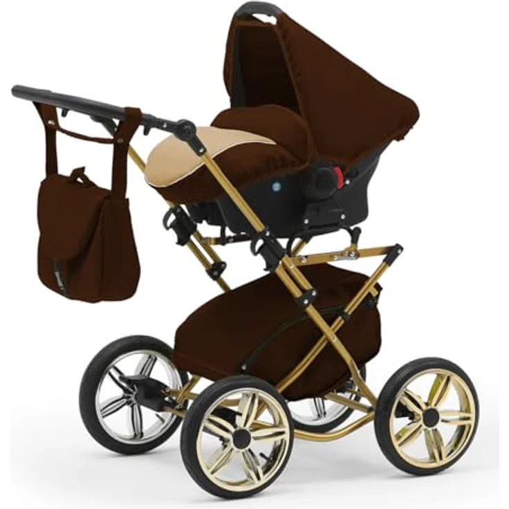 Elcar Klassischer Kinderwagen Sorento Gold 5 in 1 inkl. Sportsitz, Autositz und Iso Base in 19 Farben – Bild 4