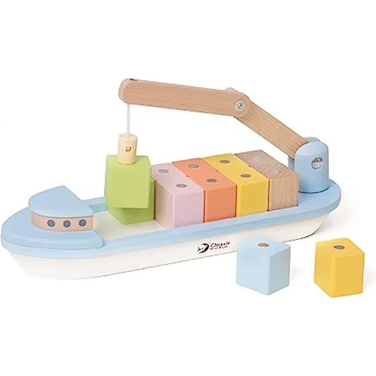 Classic World Magnetspiel Frachtschiff, 13-teiliges Holzspielzeug mit 12 farbigen Blöcken, 28,5x9x15cm, ab 2 Jahre – Bild 1