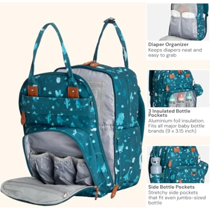 BabbleRoo Wickeltasche Rucksack, Wasserabweisend mit 17 Taschen, 26L Kapazität, inkl. Wickelauflage und abnehmbarem Schnullerhalter, für Mama & Papa – Bild 4