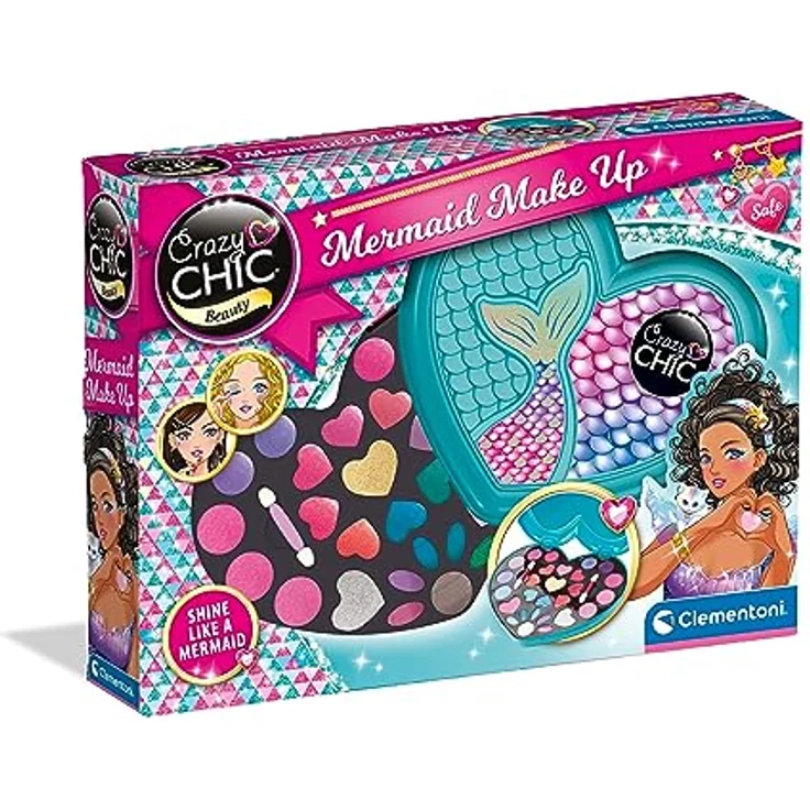 Clementoni Crazy Mermaid Make-up Set, Kinder Schminkset mit Lipgloss und Lidschatten in leuchtenden Farben, für Mädchen ab 6 Jahren – Bild 1