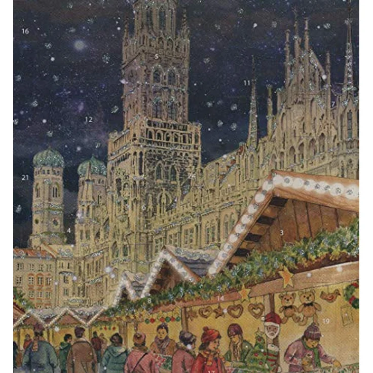Richard Sellmer Verlag Adventskalender "München Rathaus", nostalgischer Weihnachtskalender aus Papier mit 24 Bildern und Glitzer, ca. 26,5 x 35,5 cm, Made in Germany – Bild 3
