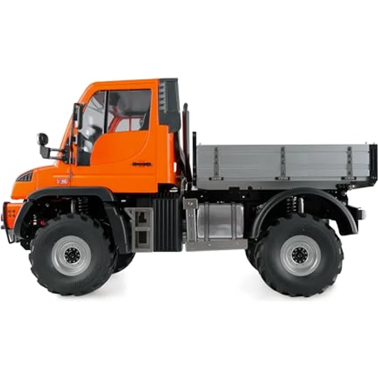 Amewi Mercedes-Benz Unimog Geräteträger 4WD 1:10 ARTR orange RC ferngesteuert Lizenz Fahrzeug mit Portalachsen, Schaltbare Seilwinde, LED-Beleuchtung und Soundmodul – Bild 2
