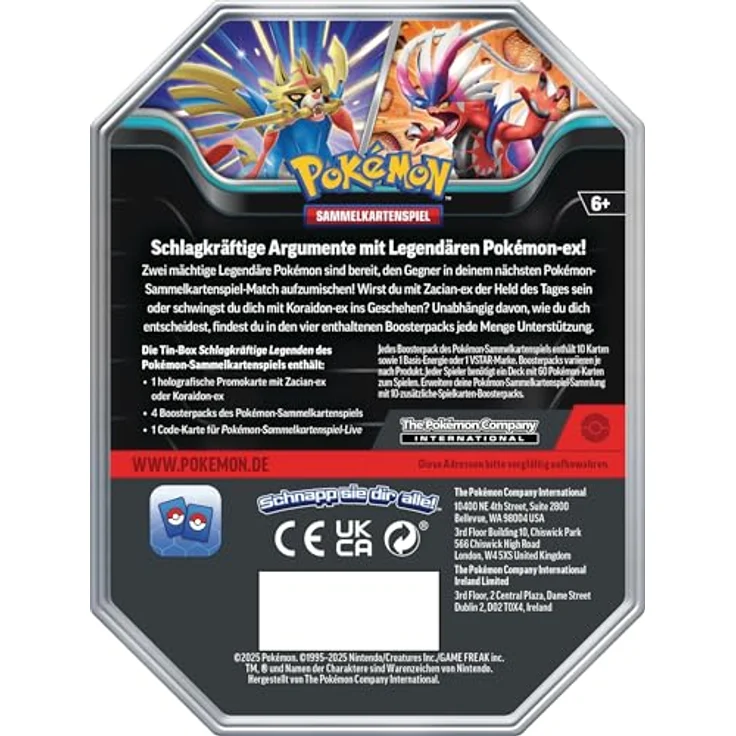 Pokémon Pokémon-Sammelkartenspiel: Tin-Box Schlagkräftige Legenden - Zacian-ex mit holografischer Promokarte und 4 Boosterpacks – Bild 2