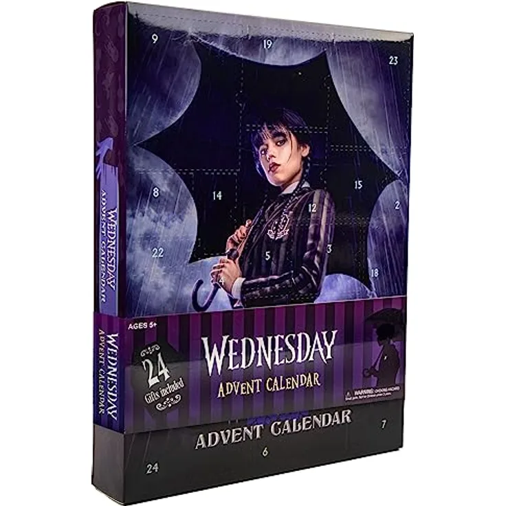 Cinereplicas Wednesday- Wednesday Addams Adventskalender - Offizielle Lizenz, inspiriert von der Netflix-Hitserie, schöne Schreibwaren, Schmuck und Accessoires enthalten
