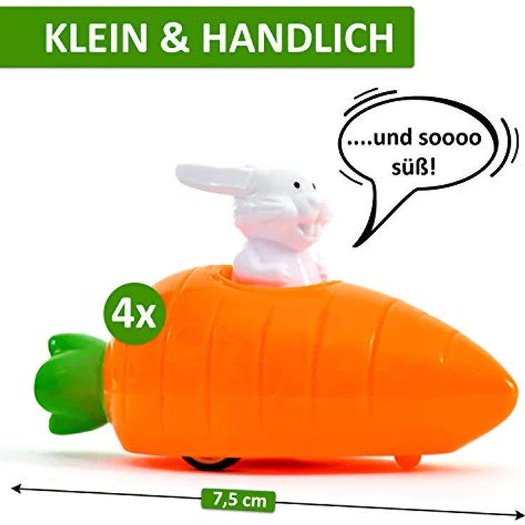 4x Aufziehbare Hasen mit Karotte im Set | Aufziehbare Osterhasen als Mitbringsel Mitgebsel Gastgeschenke | Fahrende Hasen perfekt als Ostergeschenk an Ostern für Kinder | ideal für Jungen & Mädchen – Bild 5