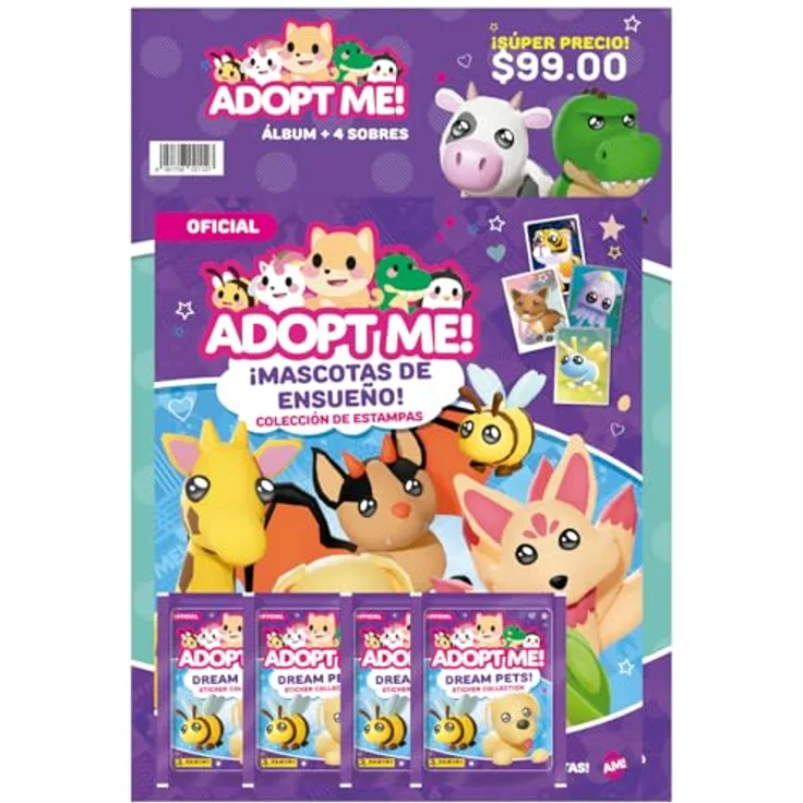 Panini Adopt Me! Sticker-Kollektion – Starterpaket mit Aufkleberalbum, 5 Paketen + 1 limitierter Karte, 176 Sticker zum Sammeln