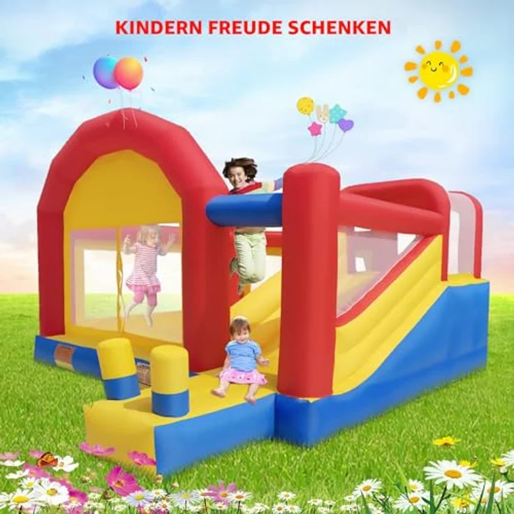 Ballsea Hüpfburg XXL, Großes Aufblasbares Schloss mit Trampolin, Rutsche & Kletterwand für Kinder von 3-8 Jahren, bis 200 kg belastbar – Bild 2