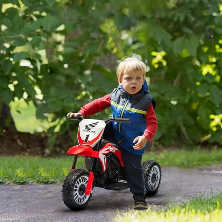 HOMCOM Elektro-Kindermotorrad dreirädriges Motorrad-Auto mit Hupe, Sound, 25 kg Belastbarkeit, (Rot) – Bild 2