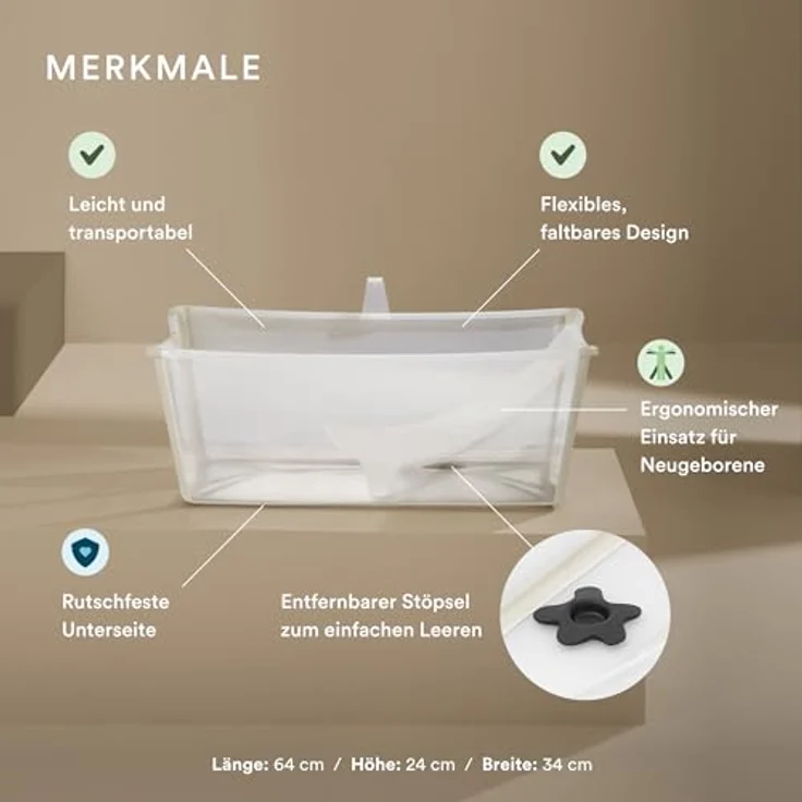Stokke Flexi Bath (Sandy Beige) mit Newborn Support - Faltbare Babybadewanne für Neugeborene & Kinder bis 48 Monate – Bild 2
