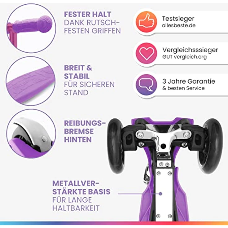 fun pro ONE Deluxe Kinderroller, Tretroller mit LED-Rädern, klappbar und höhenverstellbar, für Jungen und Mädchen ab 3 Jahren, stabil und sicher – Bild 2