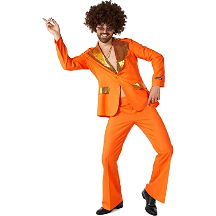 Suitmeister Disco Dude (XL), orangefarbener Disco-Anzug mit Pailletten und Schlaghosen für 70er-Jahre-Partys – Bild 1