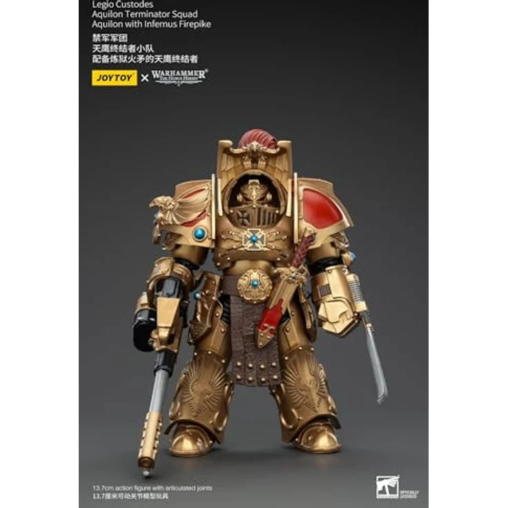 JOYTOY Warhammer The Horus Heresy Action Figure 1/18 Legio Custodes Aquilon Terminator Squad mit Infernus Firepike, 14 cm, beweglich und mit Zubehör – Bild 2