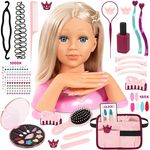 Bayer Frisier- & Schminkkopf Charlene Magic Nails, 27 cm mit 180 abnehmbaren Fingernägeln und 1000 Nagelstickern