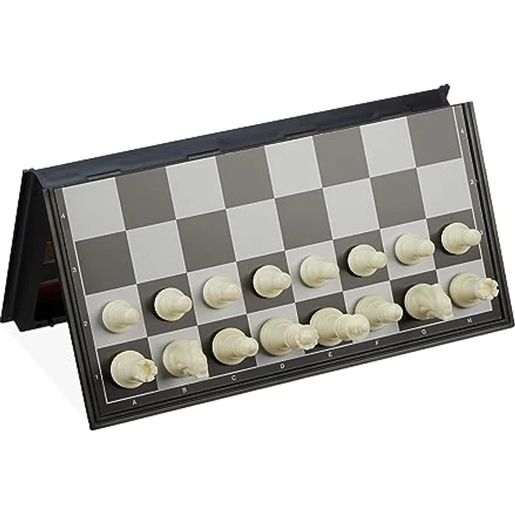 Relaxdays 3-in-1 Schachspiel magnetisch, Klappbares Reisespiel für Schach, Dame und Backgammon, Schwarz/Weiß/Rot – Bild 7