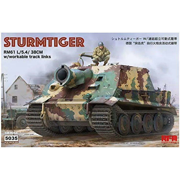 Rye Field Model Sturmtiger RM61 L/5,4/38 cm, Modellfahrzeug im Maßstab 1:35 mit vollständiger Innenraumdetaillierung und funktionierenden Kettengliedern