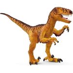 Schleich Velociraptor (15045), Dinosaurier mit beweglichem Kiefer und Arm, gelb-orange mit dunkelbraunem Streifen, 18 x 6,3 x 10,3 cm