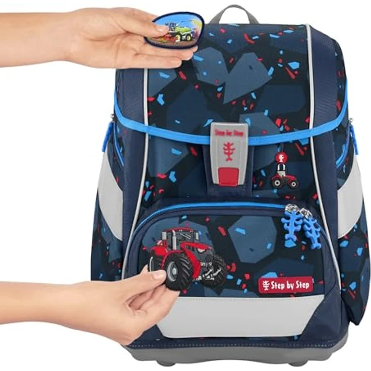 Step by Step Schulranzen-Set 2IN1 Plus „Tractor Freddy“ 6-teilig, blau, ergonomisch, höhenverstellbar, reflektierend, Traktor-Design, 19L – Bild 3