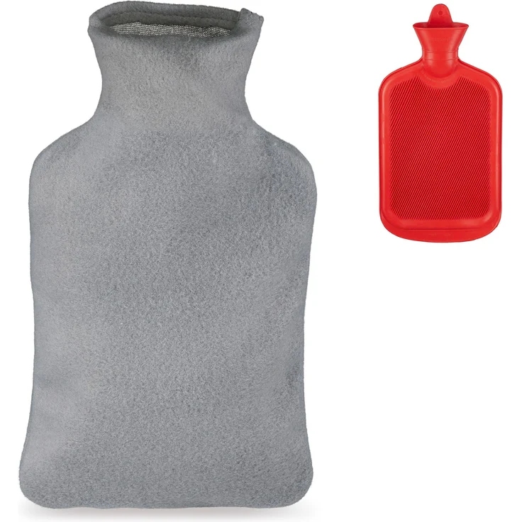 relaxdays Wärmflasche mit Bezug 1,5 Liter, Kuschelwärmeflasche in Rot mit großem Wärmedepot